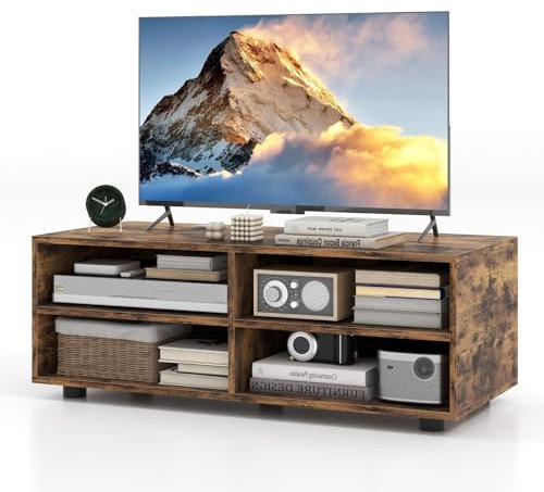 CASART TV Stand, 3-Tier Wooden TV Cabinet with Adjustable Shelves, Modern Living Room Media Entertainment Center for TVs up to 40 (Rustic Brown, 4 Cubes-90 x 39 x 33cm)