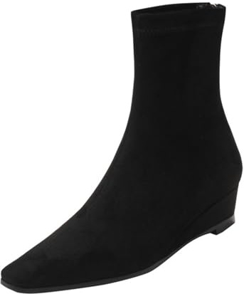 liaddkv Stivali da donna alla caviglia con tacco elegante, con tacco elastico, in pelle scamosciata, con zeppa, stivaletti invernali, Nero , 35 cm EU