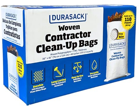 DURASACK Contractor Bags Heavy Duty 40-Gallon Reusable White Woven Polypropylene Contractor Garbage Bags, Pack of 16