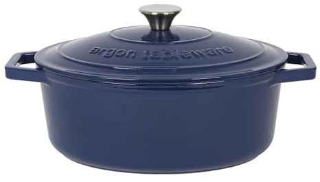 Argon Tableware 4.68L Ovale Cocotte en Fonte avec Couvercle Auto-Arrosant - Bleu Nuit - 1x Plaque à Induction Cuisson du Pain Portion Grillage Ragoût Marmite Ustensiles de Cuisine Poêle