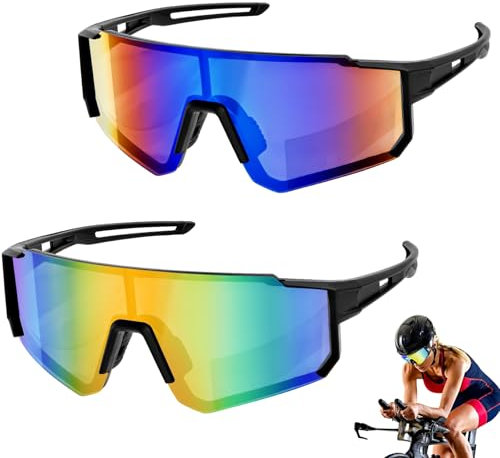 Muyohix 2 Stück Sport Sonnenbrille, Polarisiert Fahrradbrille Herren, UV400 Sportbrille-Fahrradbrille Damen, Schnelle Brille Rave für Outdoorsport Radfahren Fahren Outdooraktivitäten Laufen