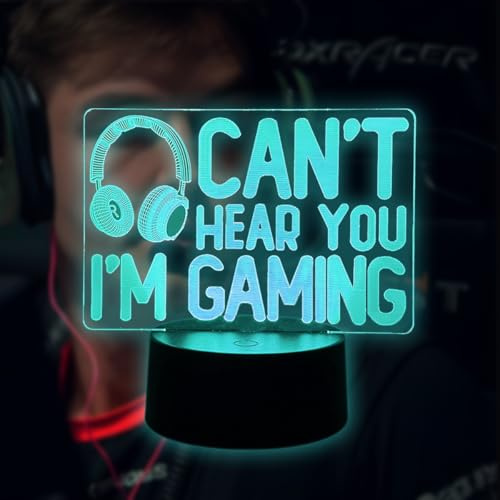 BIRBANN 3D Gaming Lamp, Children's Headphones Gaming Night Light, Touch Sensitive Smart 7 Colour Led Table Lamp, Birthday Holidays Present, Can't Hear You I'm Gaming Night Light for Boys Girls