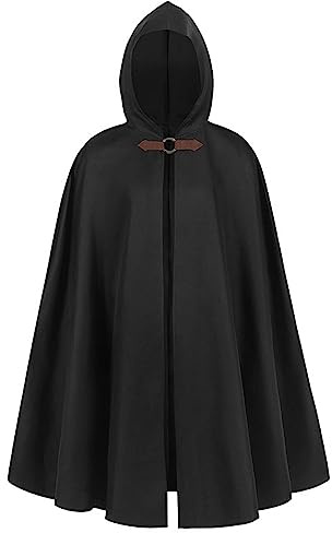 Mantello da uomo con cappuccio per Halloween, scialle medievale, vestaglia per costume antico, giacca 4XL, Nero , Taglia unica