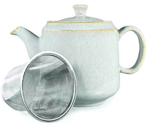 Ceramic Teapot with Infuser | Duck Egg Blue Frederiksberg Reactive Glaze | 1 Litre | Teapot with Strainer | Loose Leaf Tea | Nordic Gift