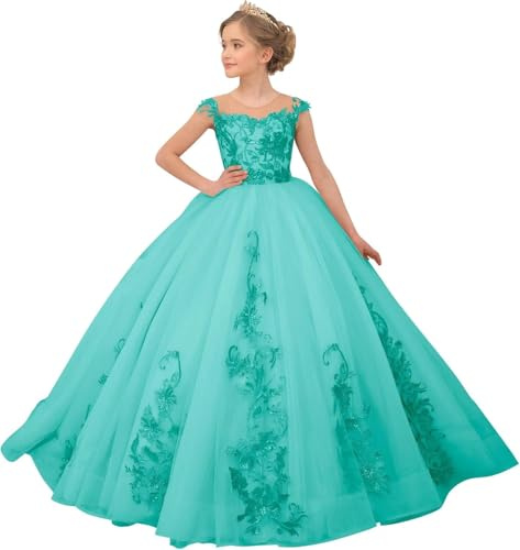 Yifanier Vestidos de niña de Las Flores para Boda Vestido Primera Comunión Tul Apliques Encaje Vestido de Fiesta con Lazo