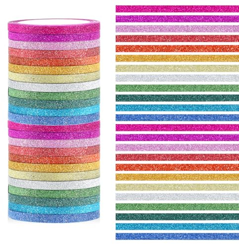 24 Rollen Glitzer Washi Tape Set, diy dekorative Handbuch Band Glitzernde Funkelnd Masking Tape Glitzernde Masking Tapes, Beschreibbar Klebeband Bunt für Heimwerker Dekoratives Handwerk Scrapbook