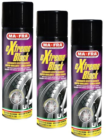 Mafra, Extreme Black, Spray Negro Para Neumáticos Ultrabrillante, con Efecto Mojado, Previene el Agrietamiento, Resistente a La Lluvia y al Lavado Frecuente, Tamaño 500 ml (Paquete de 3)