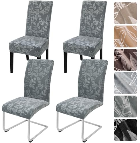 Alishomtll Stuhlhussen 4er Set Samt Stuhlbezug Elastische Stuhlhussen Schwingstühle Hussen für Stühle Abnehmbarer Esszimmer Stuhlbezüge Freischwinger für Küche Restaurant Hotel Bankett (Dunkelgrau)