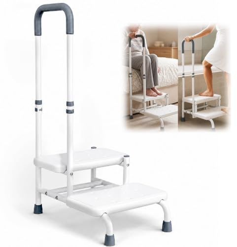 Marche Pied Baignoire 2 Marches avec Rampe Antidérapante Plateforme Large Stable Marches Solidement Construites pour Monter en Sécurité dans La Salle De Bain Idéal pour Seniors Et Femmes Enceintes