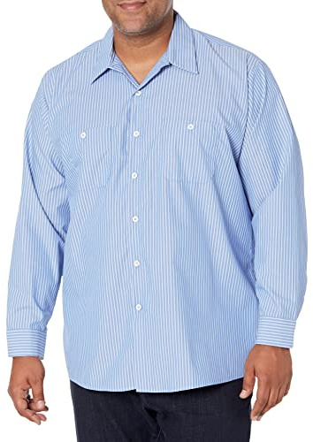 Red Kap Men's Long Sleeve Industrial Work Shirt, Gm Blue/White Stripe, Large