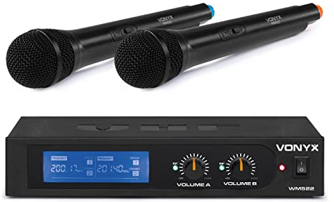 Vonyx WM522 - Funk Mikrofon Set, drahtloses Mikrofon Set 2-Kanal VHF Microfon, Wireless Mikrofon mit Mute Funktion, Microphone mit Empfänger, Inklusive Koffer Case, 2 Mikrofone mit Receiver