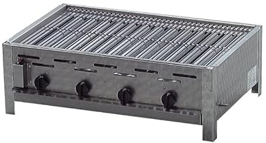 BSR-Grillen 4-flammiger Profi Gasgrill aus Edelstahl, stufenlos regelbar, Gasbräter, Gastrogrill, Gastrobräter mit Gasschlauch und Druckminderer (14,5 kW | Edelstahl Grillrost zerlegbar)