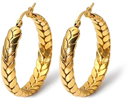 Pendientes de aro gruesos de oro para mujer, ligeros, de acero inoxidable, hipoalergénicos, geométricos, dorados, joyería de moda, Cobre, otro