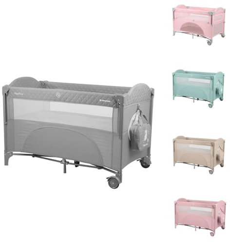 Kikkaboo Reisebett Milky Way, 2 Ebenen, seitliche Öffnung, 2 Räder, Netzfenster, Farbe:hellgrau
