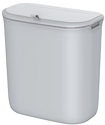 SONGMICS Poubelle de Cuisine Suspendue, 9L, Petite Poubelle Compost, avec Couvercle, Déchets Alimentaires, Poubelle Murale, à Accrocher sur Placard, Armoire de Cuisine, Sous l’Évier, Gris LTB820G9