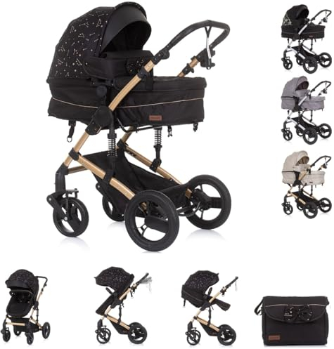 Chipolino Kinderwagen Camea 2 in 1, Moskitonetz, Wickeltasche, Getränkehalter, Farben:schwarz