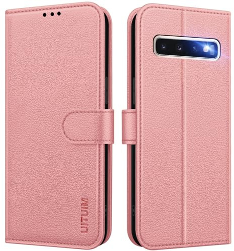 UITUIM Cover per Samsung Galaxy S10 (Non per S10+), Cover Custodia a Libro Portafoglio in Pelle con Porta Carte Magnetica Telefono Flip Case Protettiva Custodia per Samsung Galaxy S10 4G,Rosa
