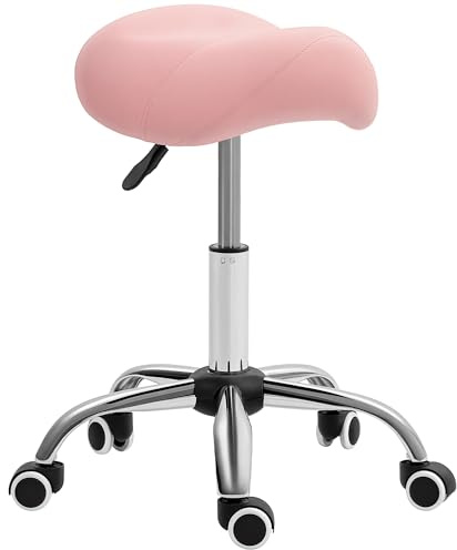 HOMCOM Tabouret beauté Selle 360° Rotatif Hauteur réglable Rose