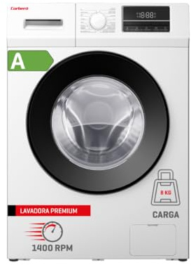 Corberó - Lavadora Carga Frontal | CLT804VIN | 8 Kg | 1400 Rpm | Motor Inverter | 16 Programas | Vapor | Inicio Diferido 3-24h | Lavado Rápido 15-30 Min | Puerta XXL | Blanco