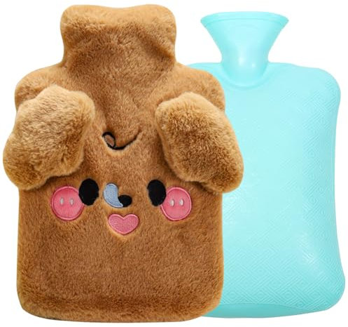 Wärmflasche mit Bezug, Wärmeflasche Groß 2 Liter Flauschig, Kuschelig Wärmflaschen mit Tasche Fellbezug für Hände, Wärmflasche Tier zur Schmerzlinderung für Bauch Rücken Beine, Geschenke für Fraue