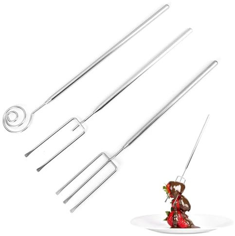 JDCMEI 3 Piezas Tenedores de Chocolate de Acero Inoxidable, Tenedores para Fondue, Tenedores de Bombones, Tenedores de Chocolate con Rejilla para Fondue de Queso Frutas Asados Malvaviscos
