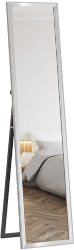 HOMCOM Full Length Mirror, 37 x 157cm Wall Mounted, Leaning, Free Standing Mirror, Framed Full Body Mirror for Living Room, Bedroom, Silver