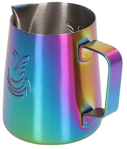 Akozon Brocca per latte art in acciaio inox da 380 ml con beccuccio, design unico a forma di cigno, manico dai colori vivaci, per amanti del caffè e baristi (colorata)