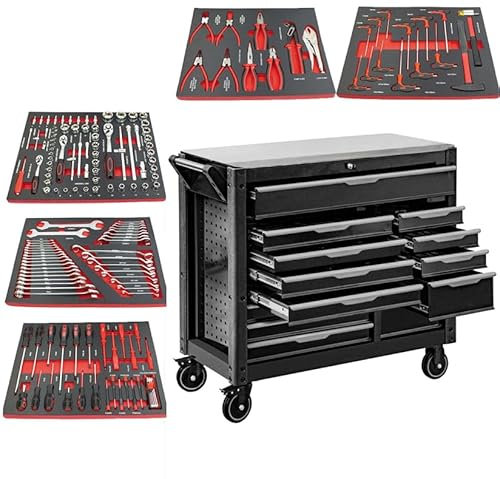 JOMAFA Carro de Taller Grande de 13 cajones con Bandeja de Acero Inoxidable, Edición XXL con 5 modulos de Herramientas
