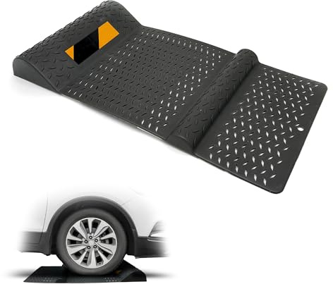 Fishtec Tapis d'Aide au Stationnement Intérieur/Extérieur - Butée Stop Roue avec Bande Réfléchissante - Fixation Facile - Noir - 52 x 25,5 x 27 cm