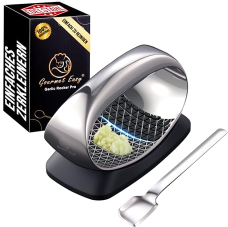Knoblauchpresse – Knoblauch Wippe mit innovativer 3D-Schneidefunktion | Müheloses Pressen & Einfache Reinigung | Knoblauchpresse Edelstahl mit 5 Jahre Ersatzversprechen | Garlic Press