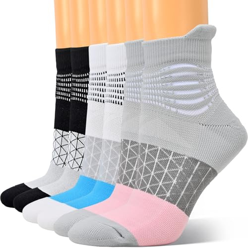 IRAMY Calze a Compressione Graduata Donna Alla Caviglia Compression Socks Calzini da Corsa Running Assorbente Sportive con Cuscino per Fascite Plantare 3 Packs (Black+White+Grey M)