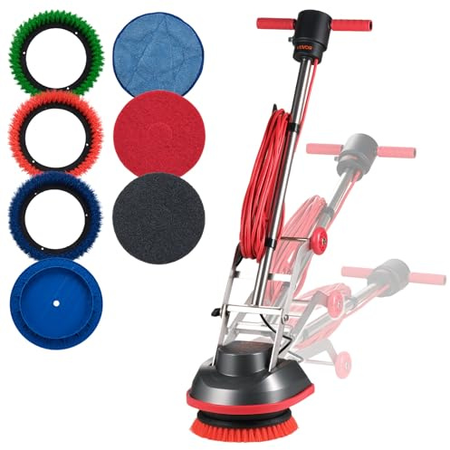 VEVOR Fregadora de Suelos Comercial con 2 Ruedas, Pulidora Eléctrica Profesional para Alfombras Velocidad Variable 1200-1900 RPM Cable de 13 m con Almohadillas y Cepillos, para Todo Tipo de Suelos