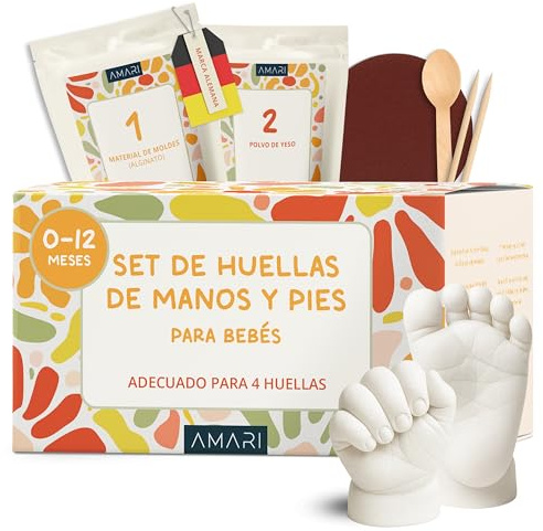 Amari ® Set di impronte in gesso per bambini, con confezione di alta qualità, promemoria per l'eternità, con gesso, materiale per modellare e istruzioni, regalo per la nascita