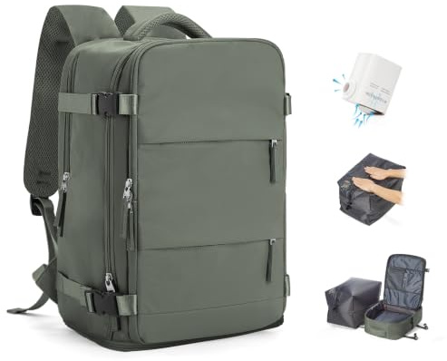 BJLFS Mochila al Vacio con Bomba Equipaje de Mano 40x30x20 Ryanair Wizzair | Equipaje de Mano con Bolsillo Antirrobo Bolsa de Viaje Hombre Mujer Maletas de Viaje Cabina Mochila Portatil 16 Pulgadas