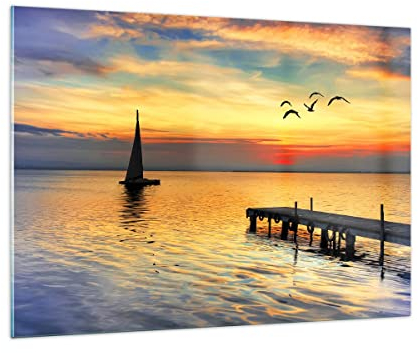 ARTTOR Vidrios decorativos 100x70cm Cuadro Sobre Vidrio Moderno Playa paisaje agua puente Grande Cocina Cuadros Pared Impresiones Decoracion Salon Impresión en Cristal Wall Art Prints GAA100x70-2535