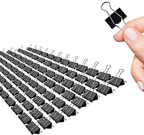 Small Binder Clips, 96 Pack, 3/4 Inch, Standard 19mm, Black, Capacity 0.31 Inch, Fold Clamp, Paper Clips, Office Clips, School & Home Use