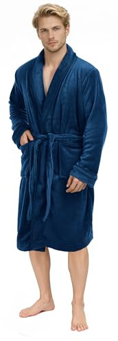 NY Threads Lyxig Sjal Krage Morgonrock | Supermjuk Fleece Badrock | Mysig Loungewear och Nattkläder (Marineblau, X-Large)