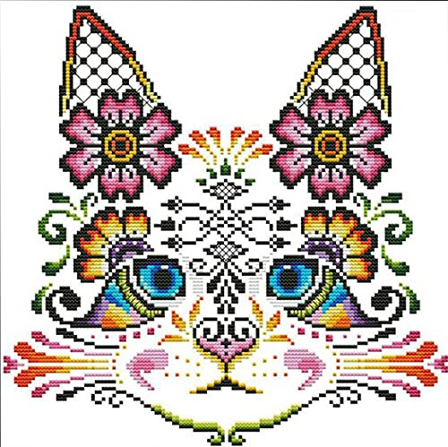 Cukol Kit Punto de Cruz Esquemas para NiñOs Principiantes NiñAs Hacer Lindo Gato, Flor Patrones Manualidades Cuadro Set Kits Bordado Punto de Cruz Contado Completo con Hilos y Tela a Mano