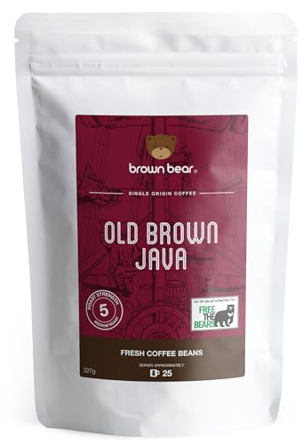Old Brown Java Dark Roast Strong Aged Coffee Beans 227g - For All Machines - Brown Bear Indonesia Indonesian Coffee - Strength 5 - Donation to Free The Bears