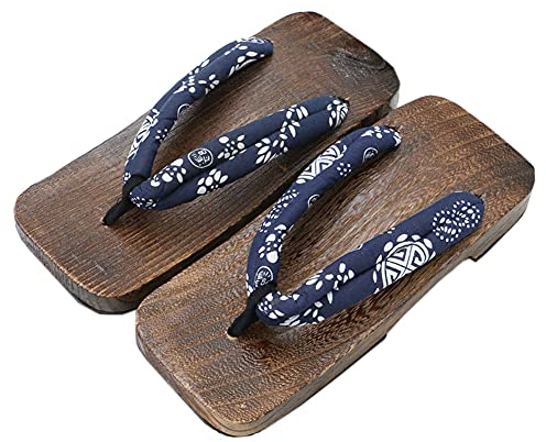 KUNANG Men's Wooden Clogs Sandals, Japanese Wood Geta, Geta Slippers, Japanese Traditional Geta Wooden Clogs (Blau&Weiß, Erwachsene, Herren, 43 1/3, Numerisch, EU Schuhgrößensystem, M)