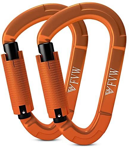 Karabiner Klettern Kletterausrüstung,2 Stück UIAA-Zertifiziert 25KN Auto Locking Kletterkarabiner Clips für Hängematten, Schaukel, Locking Hundeleine und Geschirr, Camping, Wandern & Utility (Orange)
