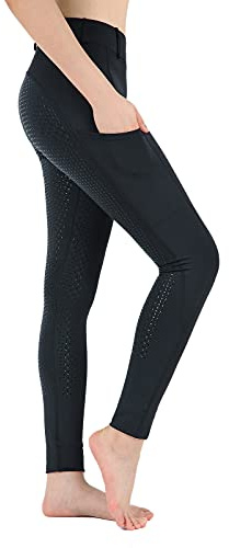 beroy Horseback Riding-Pants Girls Equestrian-Breeches - Kids Schooling Horse Tights Full Seat Silicone Pockets(Black,10)