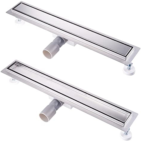 Finmrys Duschrinne 100 cm Befliesbar Edelstahl komplettset Duschablauf Extra Flach Siphon mit Geruchsstop und Haarsieb Duschabfluss Bodenablauf Größen 30cm -100cm Ablaufrinne für Badezimmer