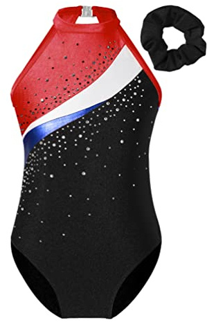 YiZYiF barn flickor gymnastikdräkt ärmlös strass gym tröja balett leotard dansbody hårsnodd set tävlingar träning danskläder