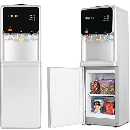 WINLIFE® Elektrischer Wasserspender Groß Silber Wasserspendergerät mit Kindersicherung Knopf, Trinkwasserspender für heiße & kalte Getränke 5 bis 20 Liter, 3 Temperaturstufen