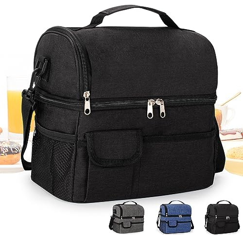 BalladHome Bolsa Termica Porta Alimentos 10L Bolsa Almuerzo Bolsa de Enfriamiento Portátil Bolsa Isotérmica Con Correa de Hombro Ajustable Adecuada para Oficina, Escuela, Exterior (Negro)-A