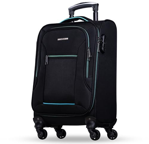 NOWI Sevilla Weichschalen Trolley M – Leichter Stoff Koffer 30L mit 4 Rollen & Zahlenschloss | Handgepäck Koffer für Damen & Herren (Schwarz-Blau, M)