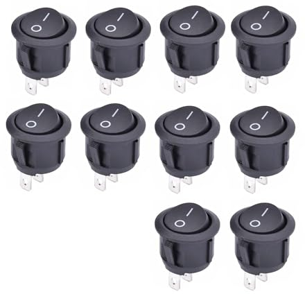 10 Stück Wippschalter Button, Kippschalter, runde Schalter, Kipphebel für Autos, Boote (Schwarz)