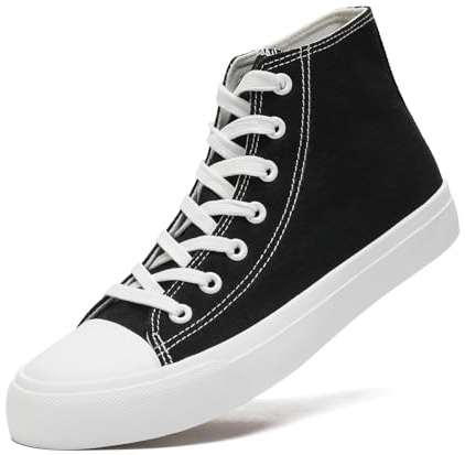 sharllen Unisex sneakers tygskor kvinnor män kanvasskor hög topp sneakers, svart, 40.5 EU