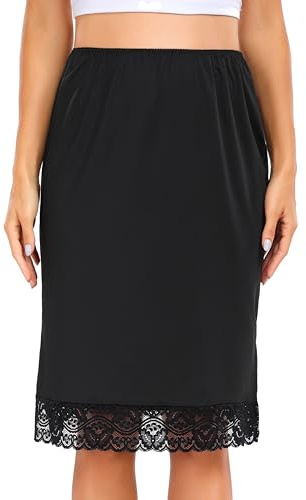 Wikoan Jupon sous Robe Femme Jupe Lingerie sous-Vêtement Invisible Demi-Jupe Court Elastique Couleur Unie Fond de Jupes Noir L